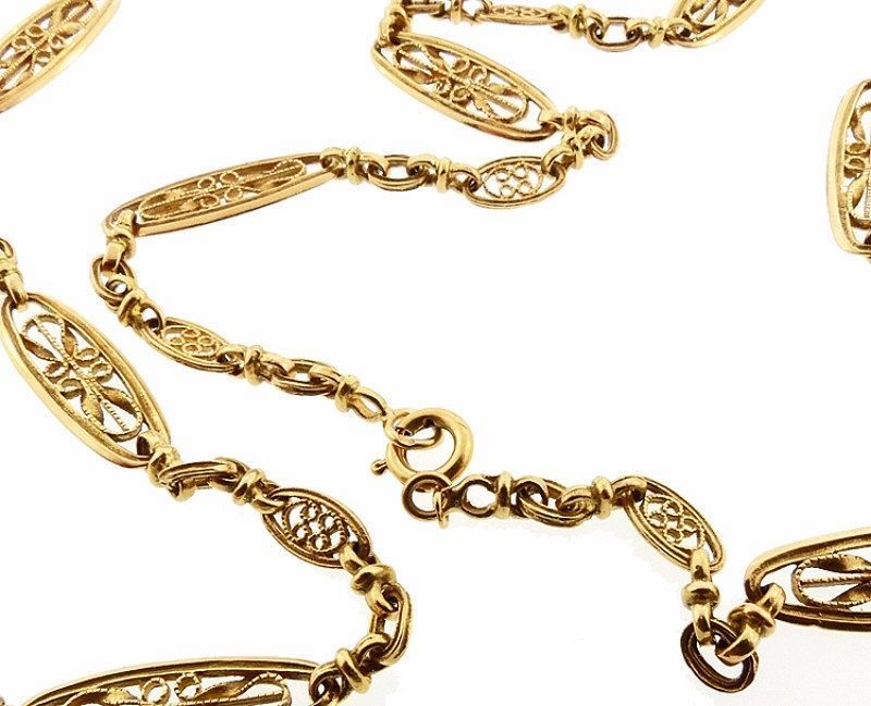 Victorian French 18K Gold Fancy Link Long Chain Necklace