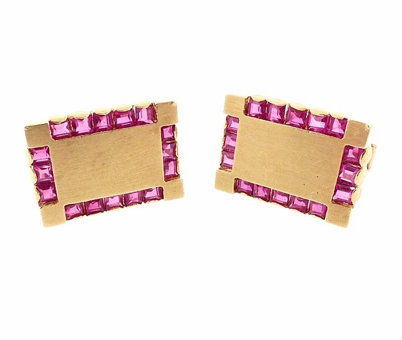 Vintage 14K Yellow Gold &amp; Ruby Cufflinks