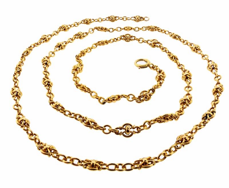 Antique French Victorian 18K Gold 30-1/2” Long Chain Necklace