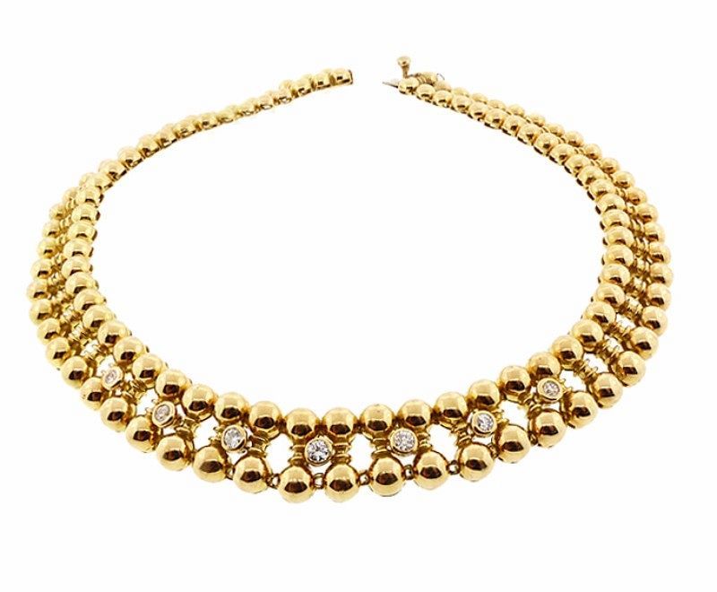 French Retro 18K Gold &amp; Diamond Necklace