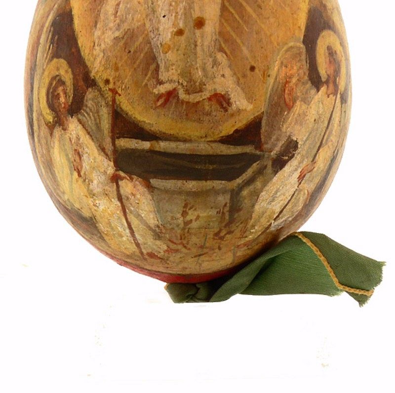 Imperial Russian Polychrome Resurrection Wooden Easter Egg