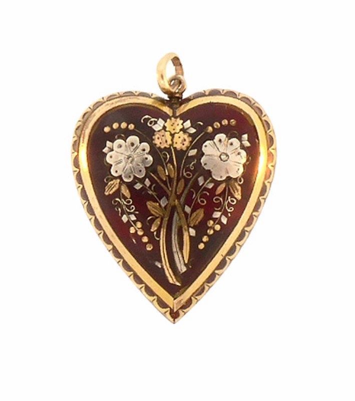 Victorian Gold & Silver Tortoiseshell Pique Heart Pendant
