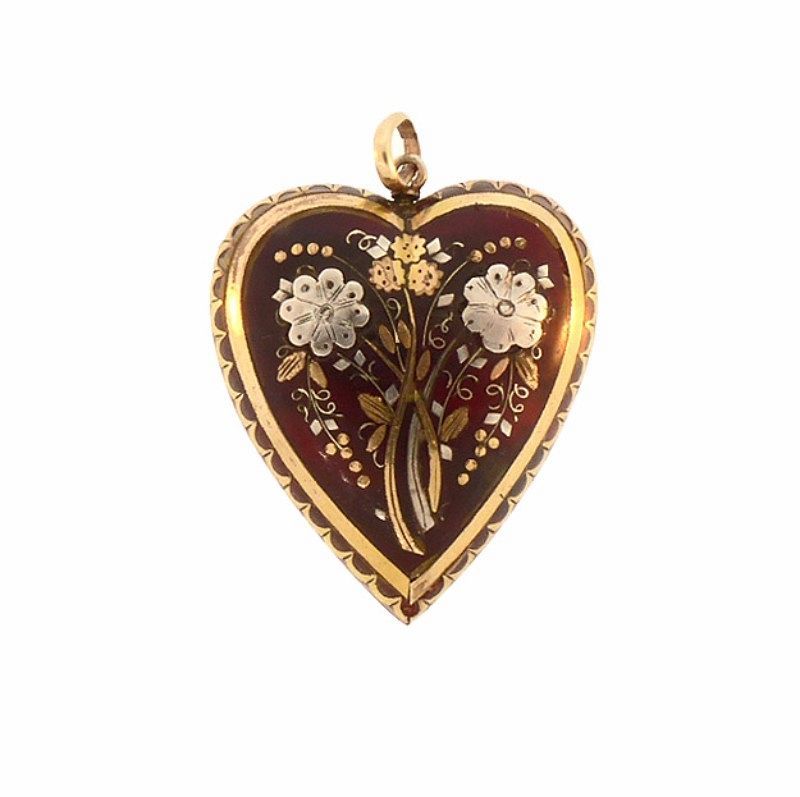 Victorian Gold &amp; Silver Tortoiseshell Pique Heart Pendant