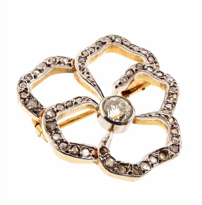 Edwardian 18K Gold, Platinum &amp; Diamond Openwork Pansy Brooch