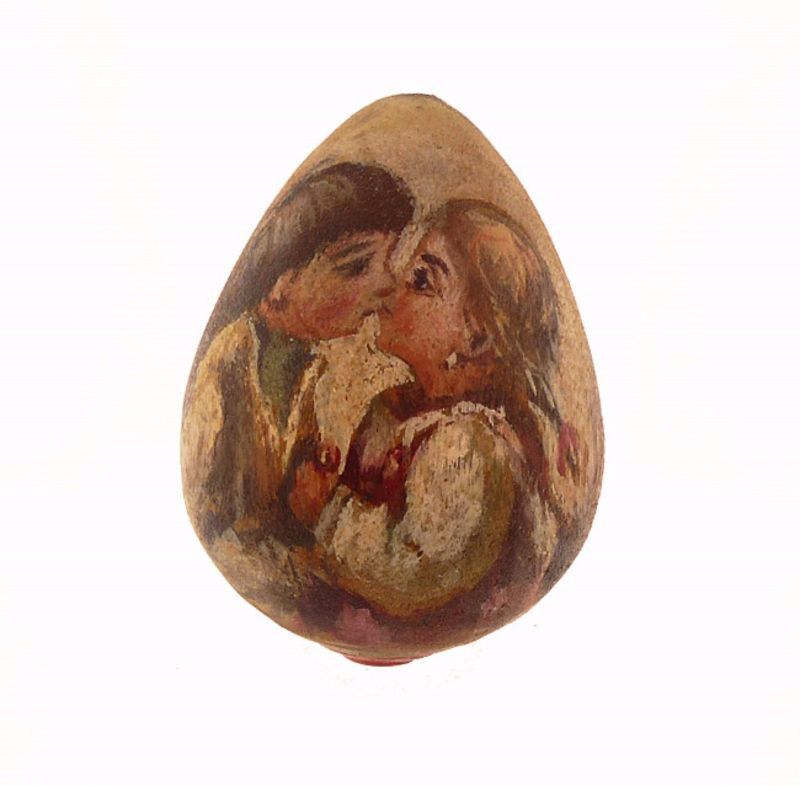 Imperial Russian Polychrome Kissing Couple Wooden Easter Egg