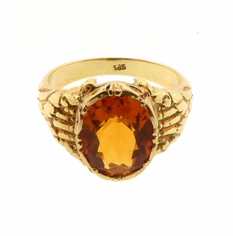 Art Nouveau 14K Gold &amp; Citrine Ring