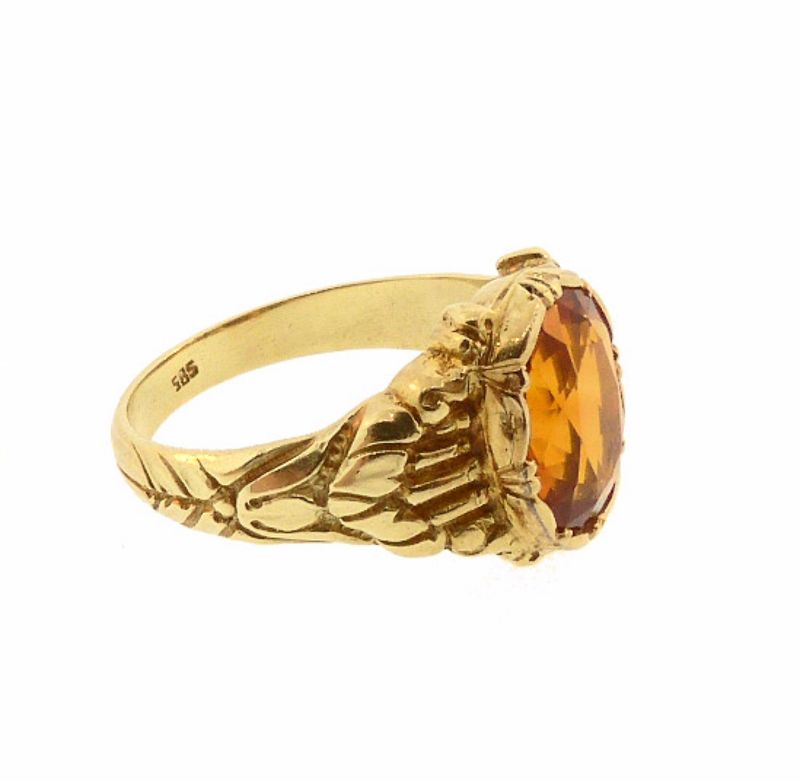 Art Nouveau 14K Gold &amp; Citrine Ring