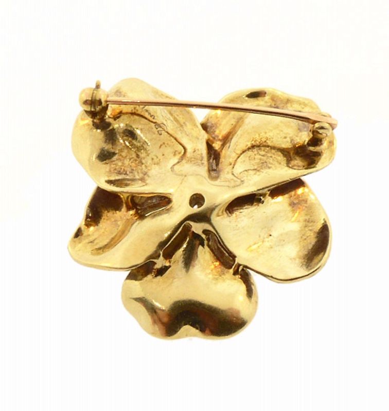 Art Nouveau 14K Gold, Enamel &amp; Diamond Pansy Pin