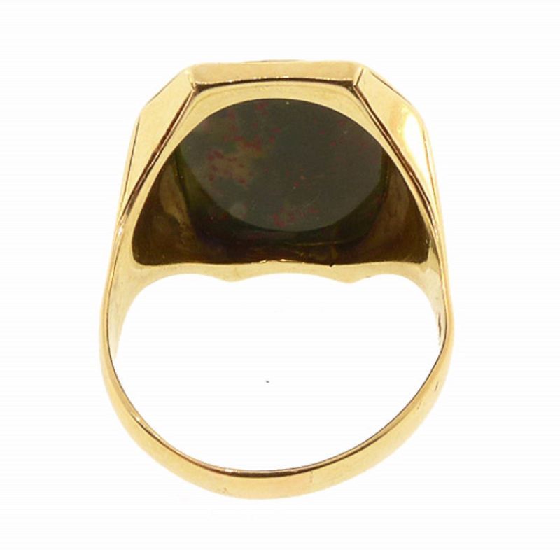 Art Deco Gentlemanâ€™s 14K Gold &amp; Bloodstone Egyptian Revival Ring