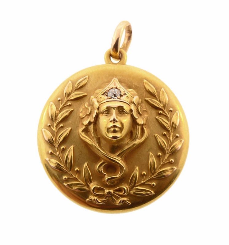 Art Nouveau 14K Gold &amp; Diamond Princess Locket