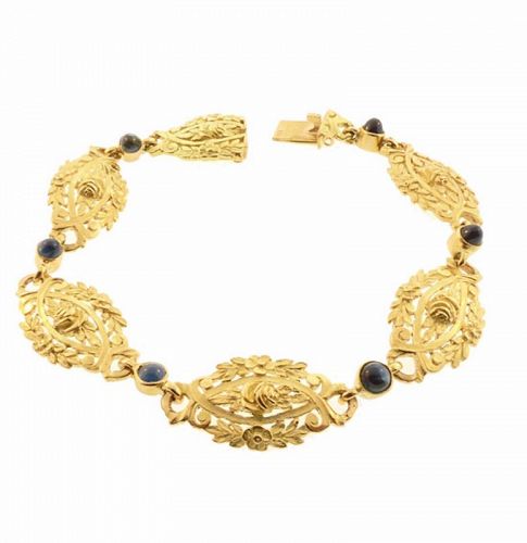 French Belle Epoque 18K Gold & Sapphire Floral Bracelet