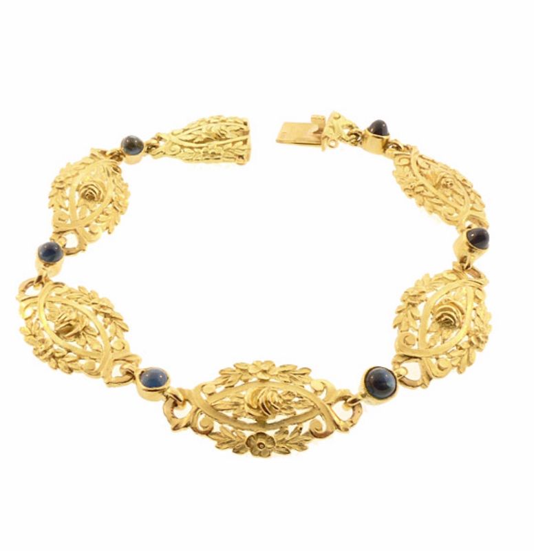 French Belle Epoque 18K Gold &amp; Sapphire Floral Bracelet