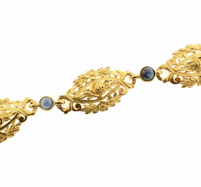French Belle Epoque 18K Gold &amp; Sapphire Floral Bracelet