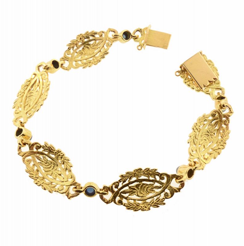 French Belle Epoque 18K Gold &amp; Sapphire Floral Bracelet