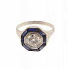 Art Deco Platinum Filigree, Diamond & Sapphire Ring