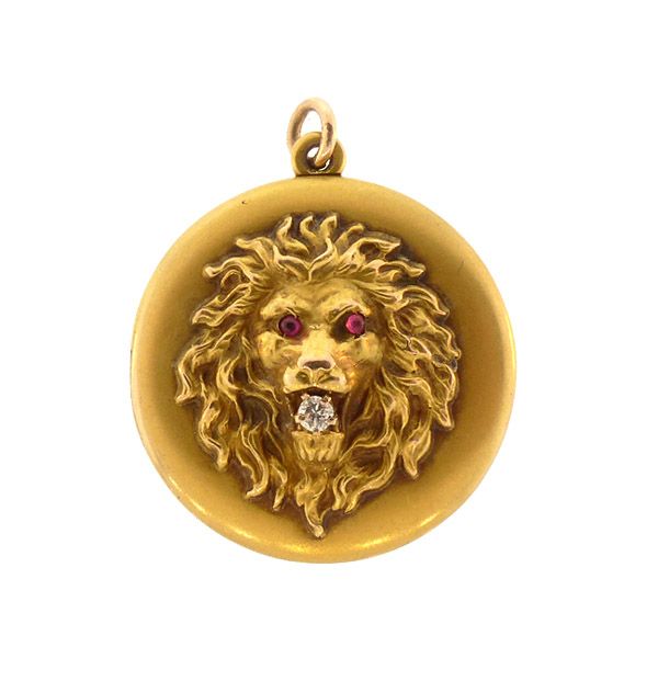 Victorian 14K Gold, Diamond &amp; Ruby Lion’s Head Locket