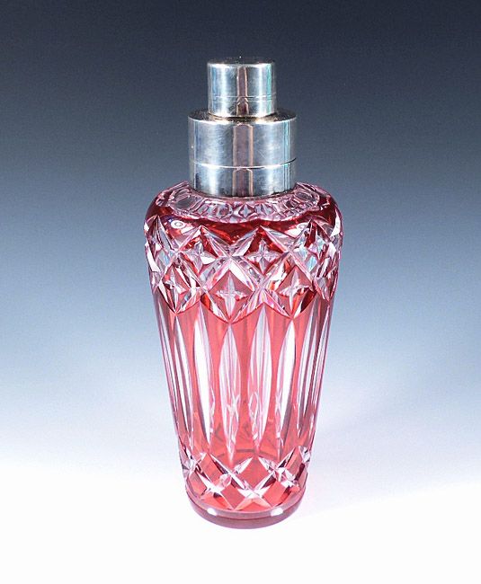 Art Deco Cranberry Overlay Cut Glass Cocktail Shaker