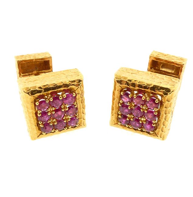 David Webb 18K Yellow Gold &amp; Ruby Cufflinks