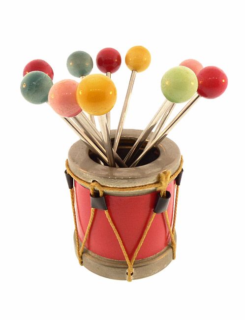 French Mid-Century Marching Drum Cocktail Pick Holder