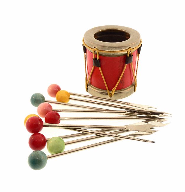 French Mid-Century Marching Drum Cocktail Pick Holder