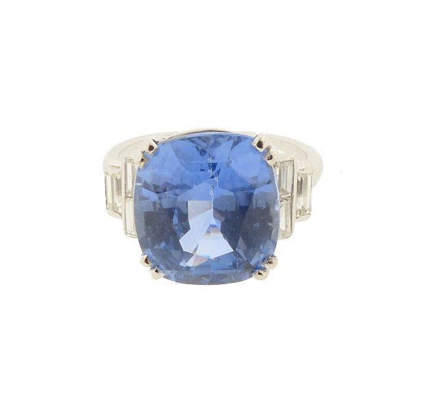 Art Deco Platinum, Diamond &amp; 9-ct Ceylon Sapphire Ring