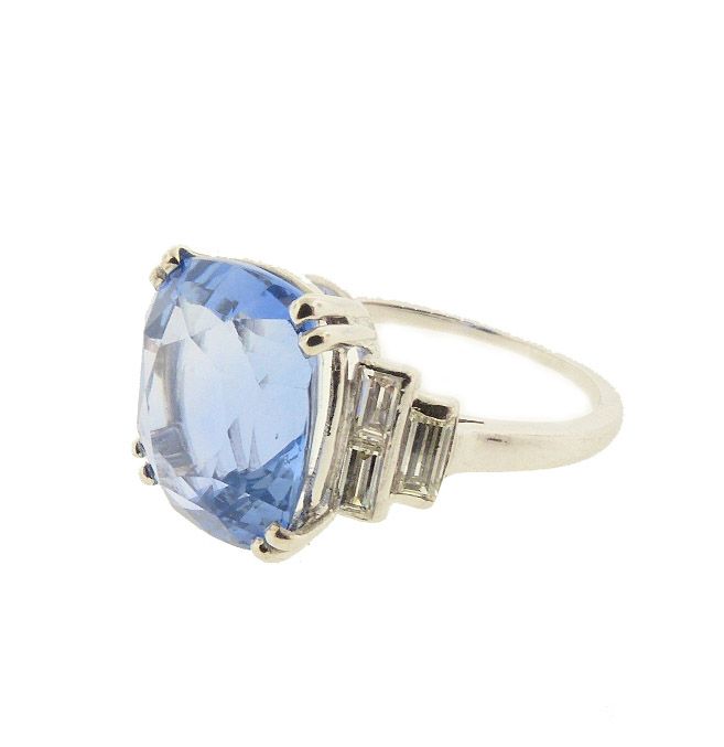 Art Deco Platinum, Diamond &amp; 9-ct Ceylon Sapphire Ring