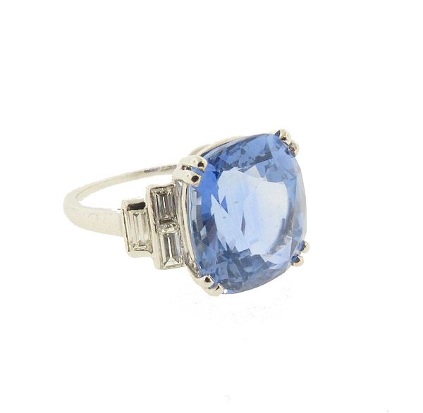 Art Deco Platinum, Diamond &amp; 9-ct Ceylon Sapphire Ring