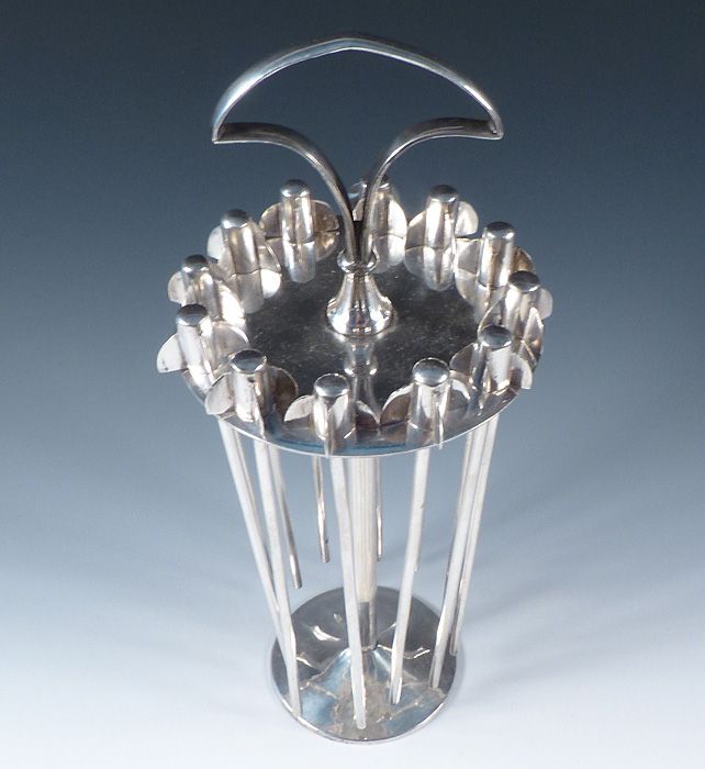 German Art Deco Silverplate Champagne &amp; Cocktail Stirrer Set