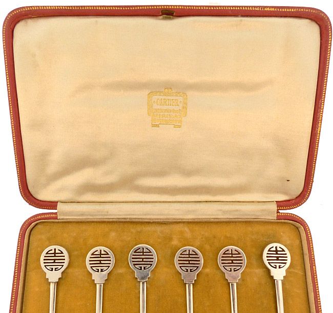 Cartier Art Deco Silverplate Cocktail Pick, Marker Champagne Whisk Set