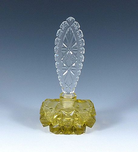 Art Deco Czechoslovakia Cut Yellow Crystal Perfume Bottle