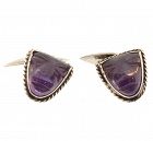 Mexican Silver & Carved Amethyst Aztec Mask Cufflinks