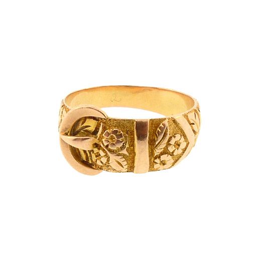 Victorian 9K Gold Engraved Buckle Ring