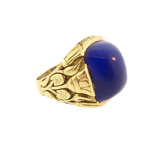 Art Deco Egyptian Revival 14K Gold &amp; Lapis Ring