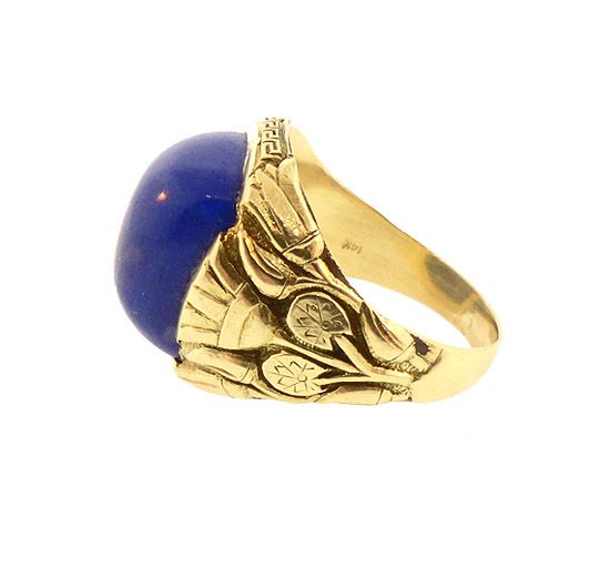 Art Deco Egyptian Revival 14K Gold &amp; Lapis Ring