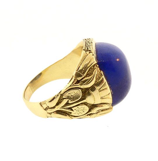 Art Deco Egyptian Revival 14K Gold &amp; Lapis Ring
