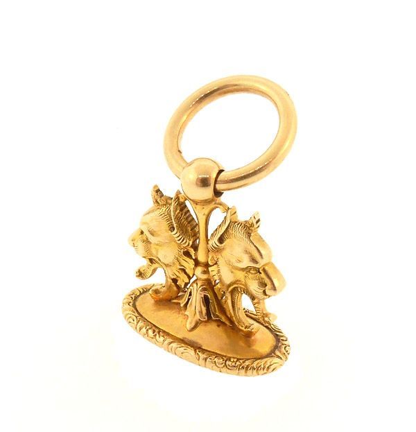 Victorian 14K Gold Mythological Griffin Watch Fob Pendant Seal