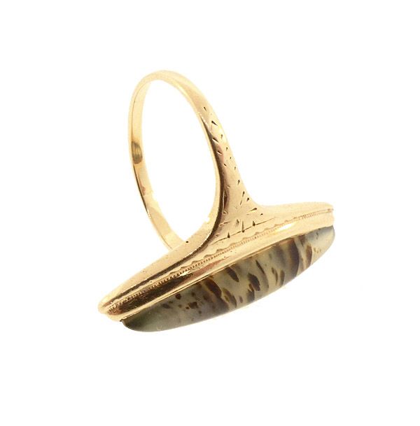 Edwardian 14K Gold &amp; Tiger-Striped Agate Ring