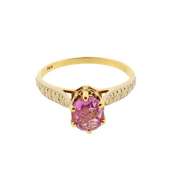 14K Gold & Pink Sapphire Solitaire Ring