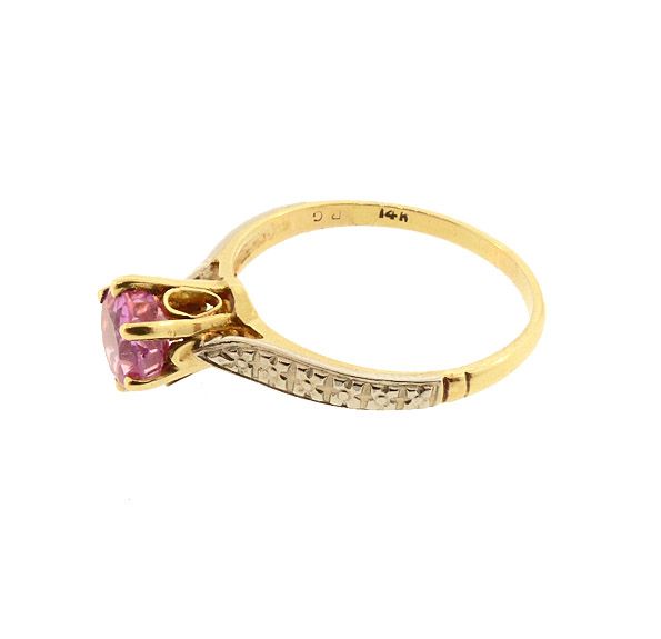 14K Gold &amp; Pink Sapphire Solitaire Ring