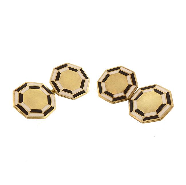 George Street Art Deco 14K Gold Enameled Double-Sided Cufflinks