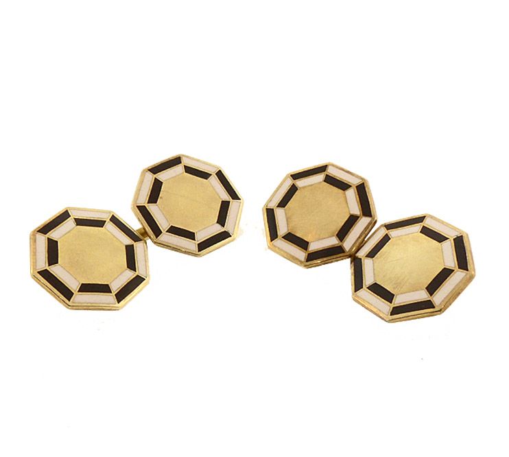 George Street Art Deco 14K Gold Enameled Double-Sided Cufflinks