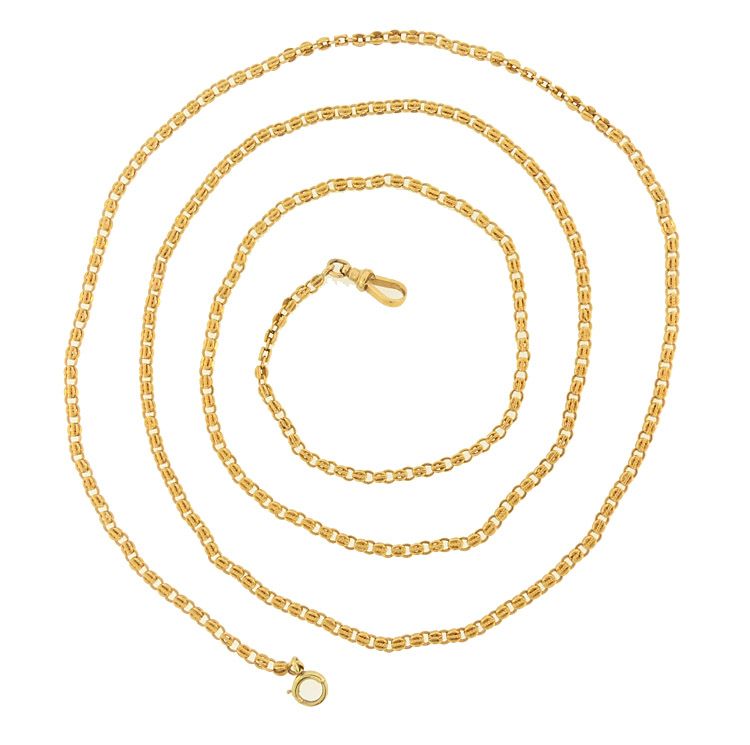 Heavy Victorian 18K Yellow Gold Fancy Link 46” Chain Necklace