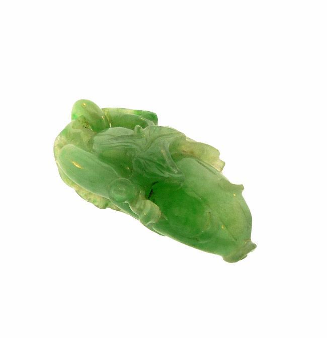 Chinese Carved Type A Green Jadeite Melon &amp; Crane Pendant