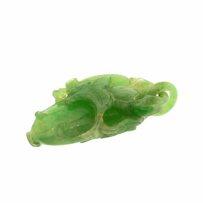 Chinese Carved Type A Green Jadeite Melon &amp; Crane Pendant
