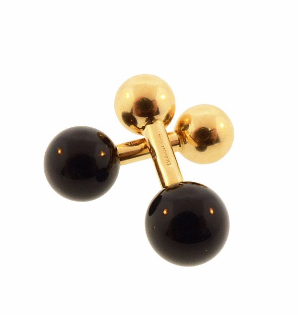 Tiffany &amp; Co. 14K Gold &amp; Onyx Barbell Cufflinks