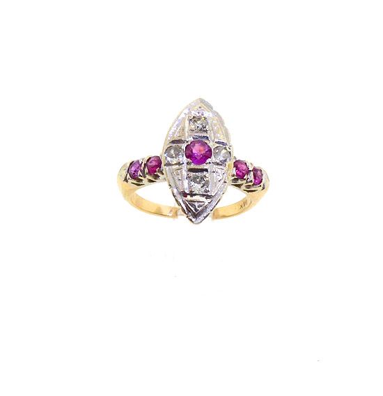 Edwardian 14K Gold, Diamond & Ruby Ring
