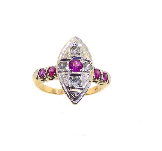 Edwardian 14K Gold, Diamond &amp; Ruby Ring