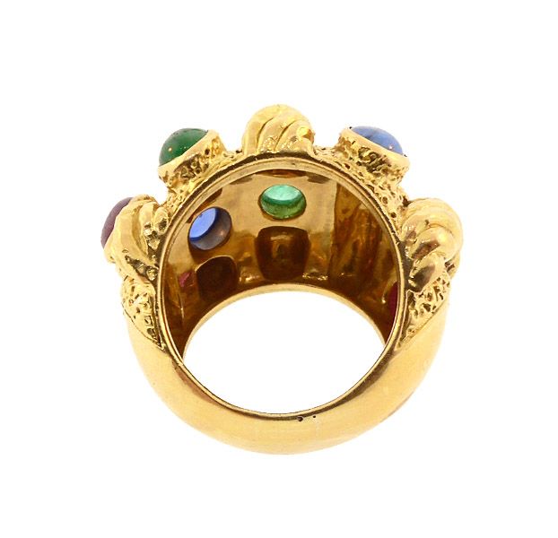 David Webb 18K Gold, Sapphire, Emerald &amp; Ruby Ring