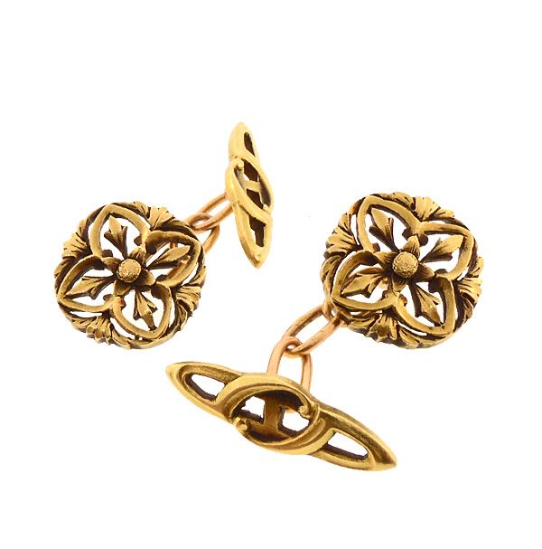 French Art Nouveau Gothic Revival 18K Yellow Gold Cufflinks