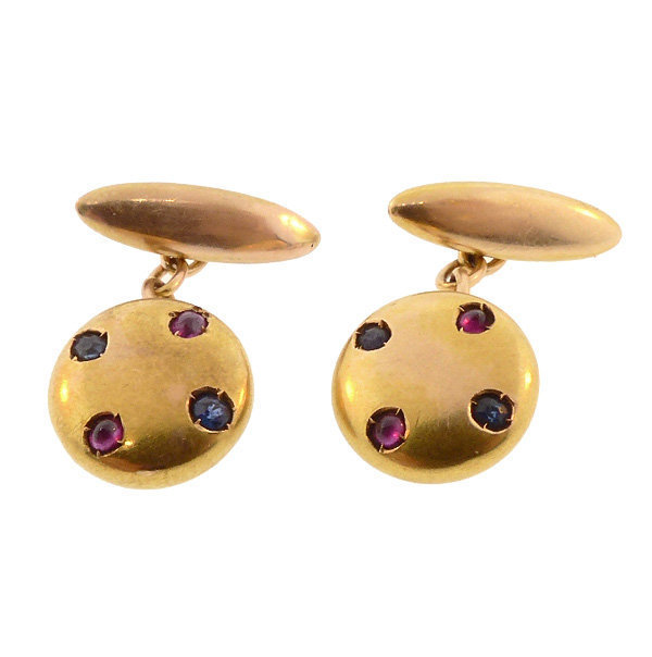 Imperial Russian 14K Gold, Sapphire &amp; Ruby Cufflinks